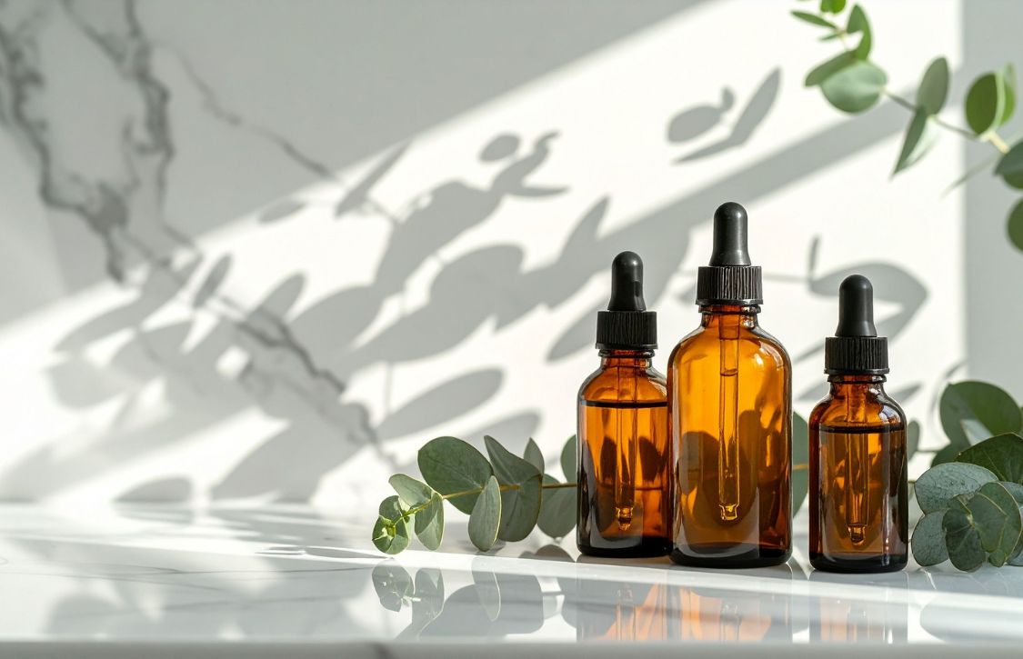 amber bottles lined up in the sun