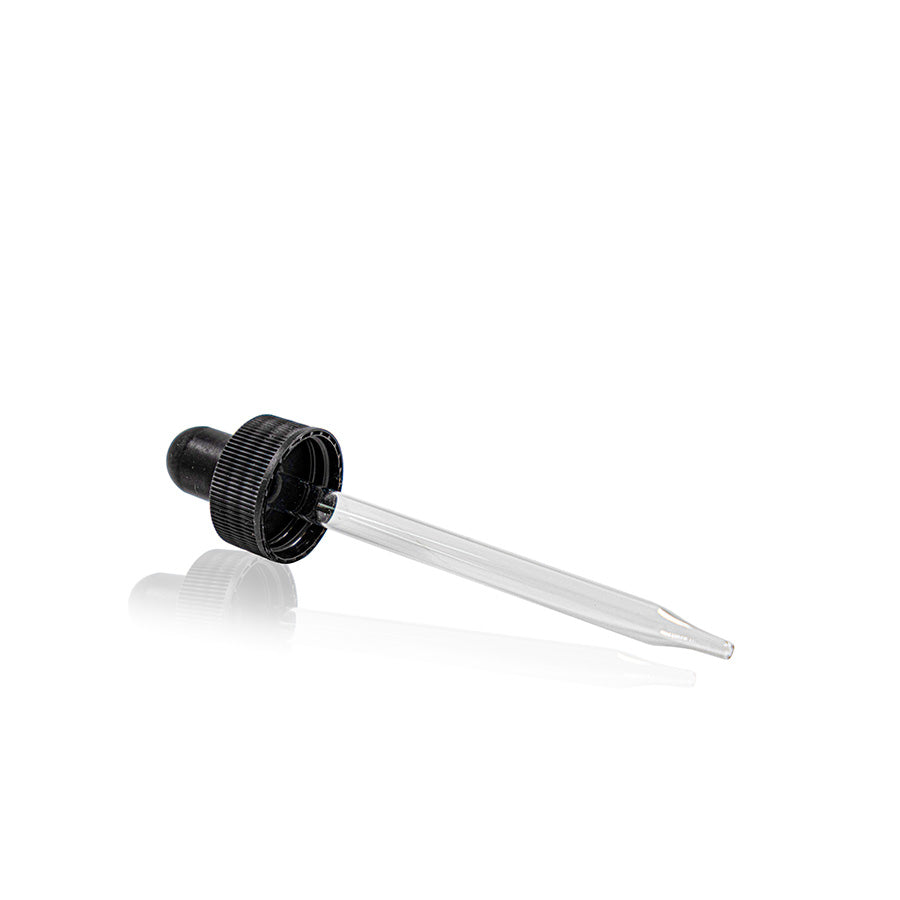 Pipette en verre à pointe droite, bouchon PP noir 24-400, poire en caoutchouc naturel noir, 7 x 100 mm