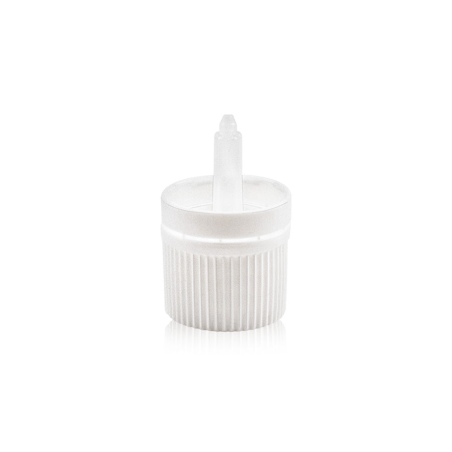 18 GL Bouchon PP Blanc  Bande Inviolable avec Compte-Gouttes Vertical PE Naturel