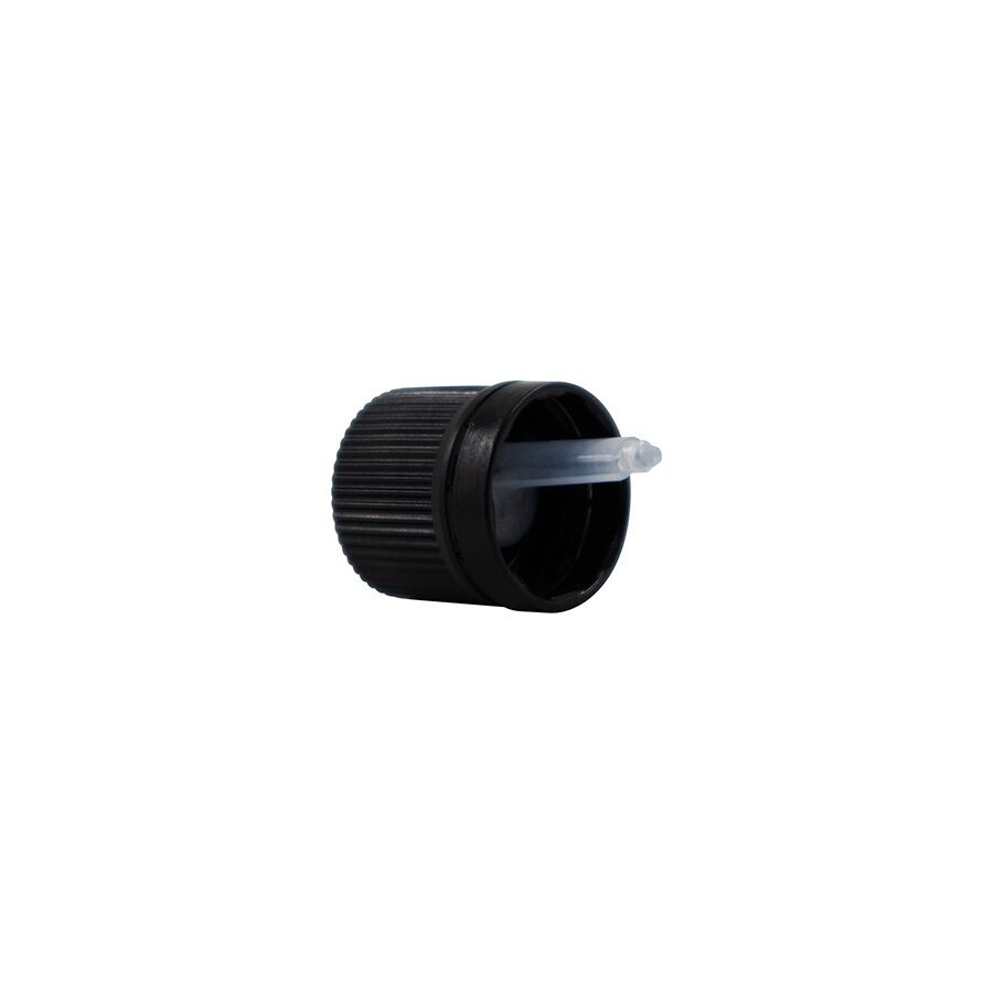 18 GL Black PP Tamper Evident Ribbed Cap Dropper 1 mm Long .6mm