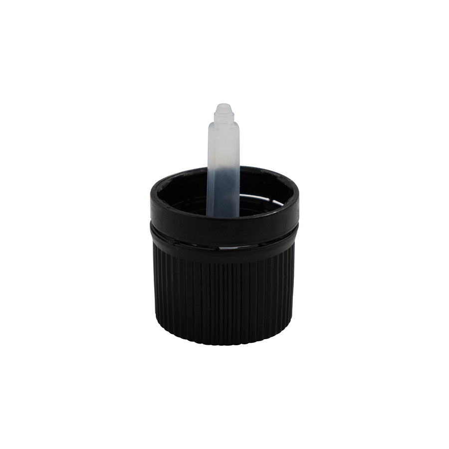 18 GL Black PP Tamper Evident Ribbed Cap Dropper 1 mm Long .6mm