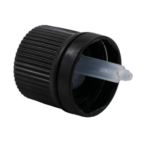 Black plastic tamper evident cap / closure for bottles and jars (size: 18 mm)