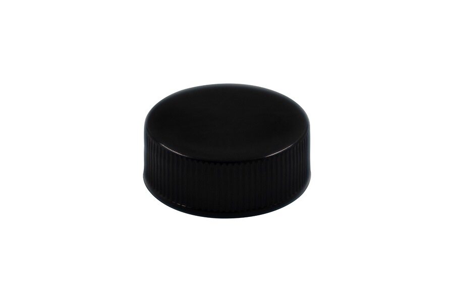 Black plastic continuous thread cap / closure for bottles and jars (size: 28-400)