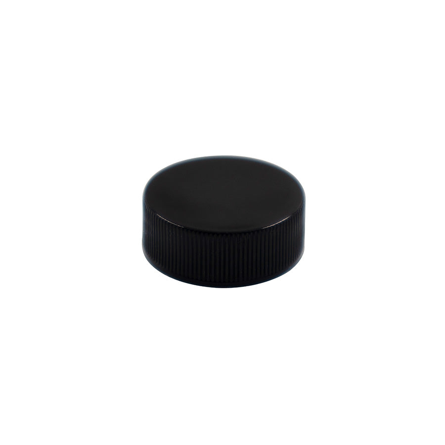 28-400 Black PP Continuous Thread Smooth Top Fine Ribbed Pressure Sensitive Plain Lined Cap