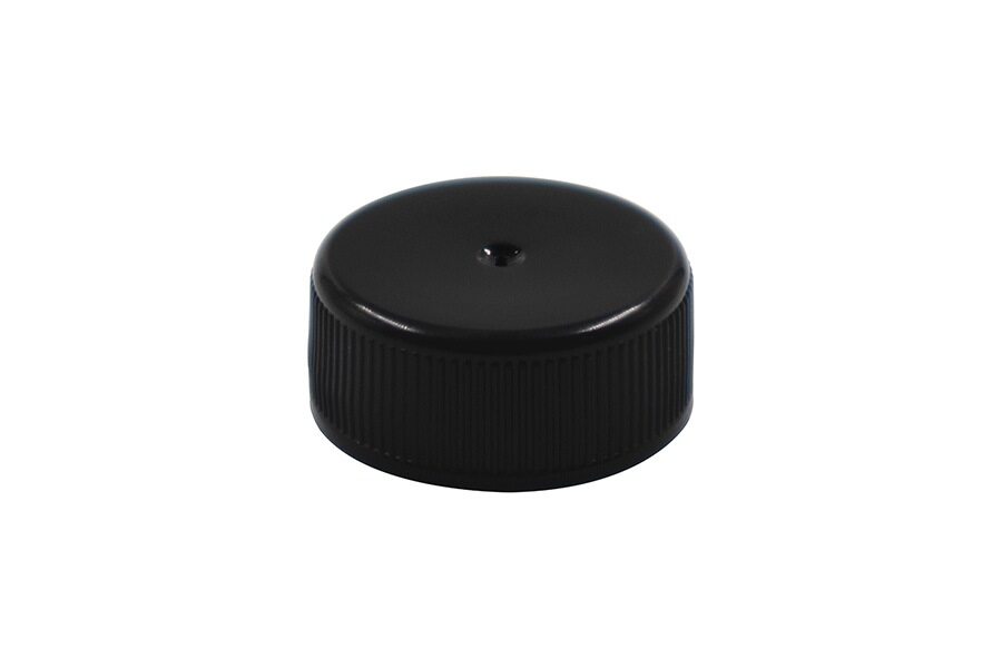 Black plastic continuous thread cap / closure for bottles and jars (size: 24-400)