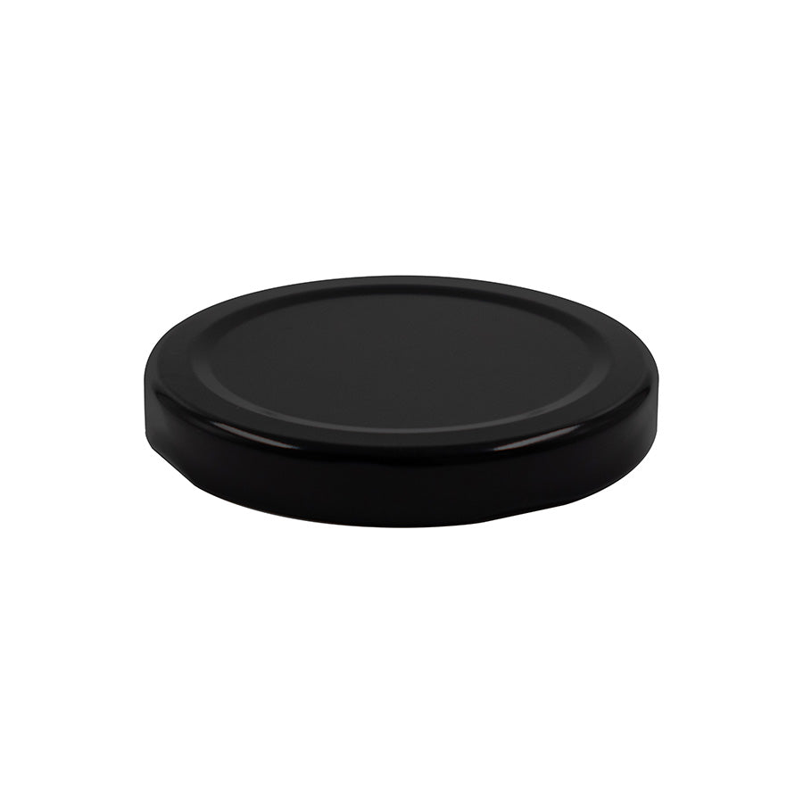 Bouchon en métal noir de 63 mm avec vis à ergot et doublure en plastisol, sans bouton