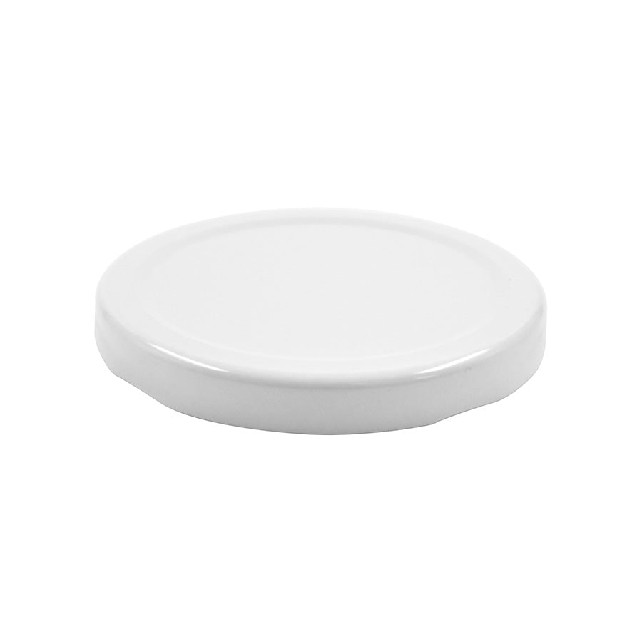 70 mm White Metal Twist / Lug Non-Button Plastisol Lined Cap