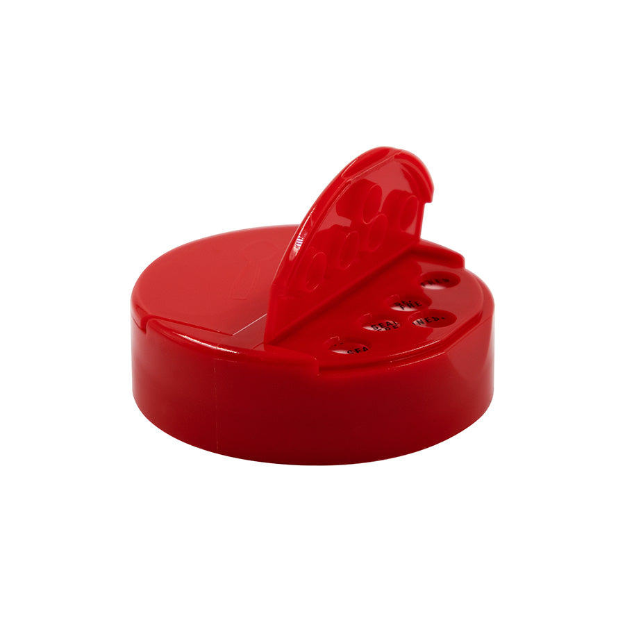 63-485 Red PP Dual Flap Cap .300" 5 Hole / Pour Pressure Sensitive Cap