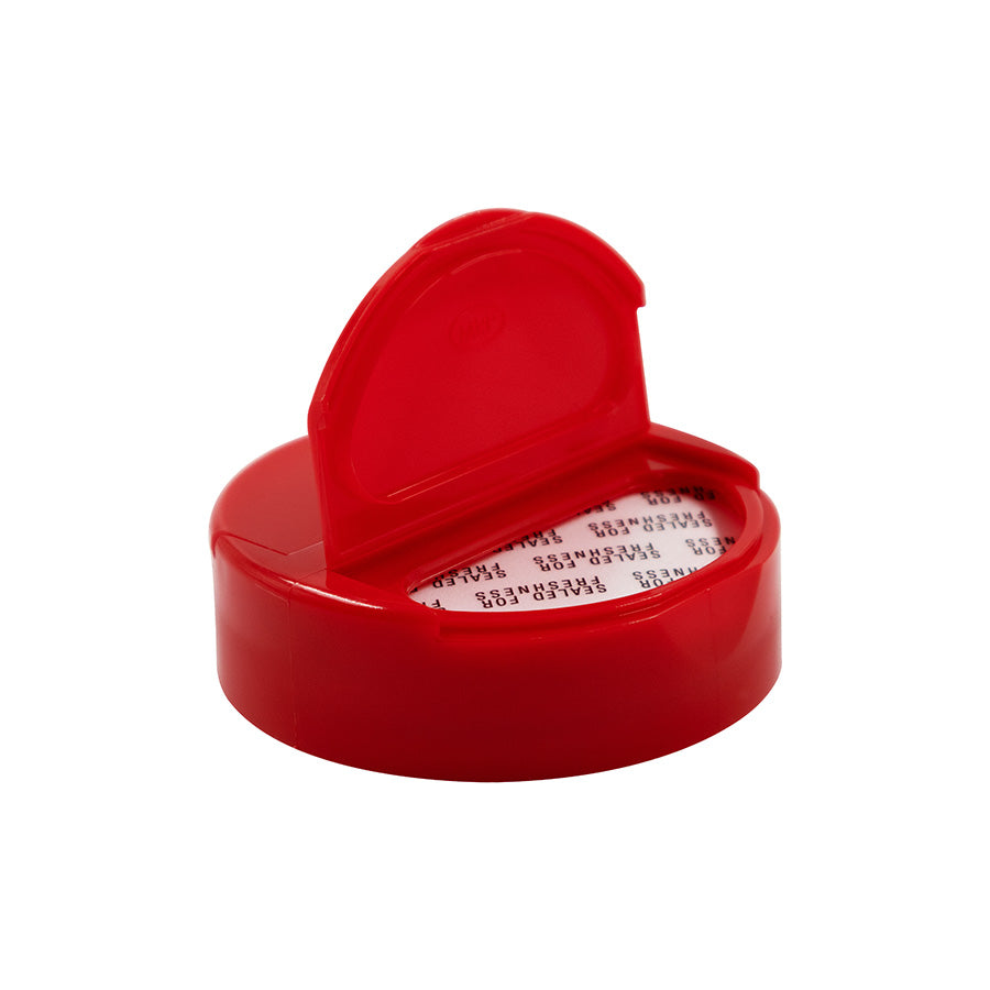 63-485 Red PP Dual Flap Cap .300" 5 Hole / Pour Pressure Sensitive Cap