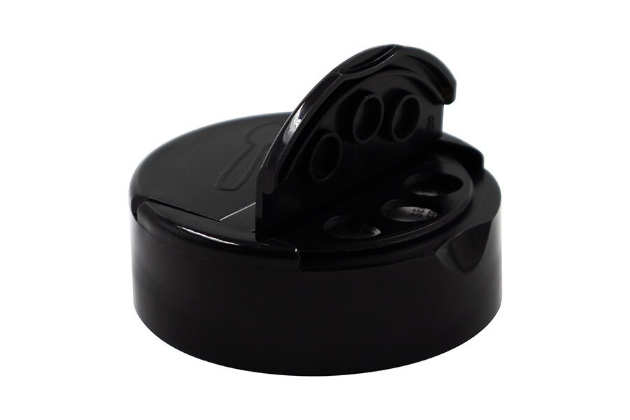 53-485 Black PP Dispensing Flapper 3 Hole .300 Spoon Pressure Sensitive Lined Cap