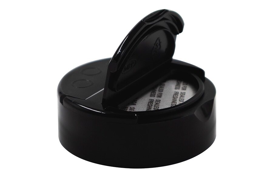 Black plastic dispensing cap / closure for bottles and jars (size: 53-485)