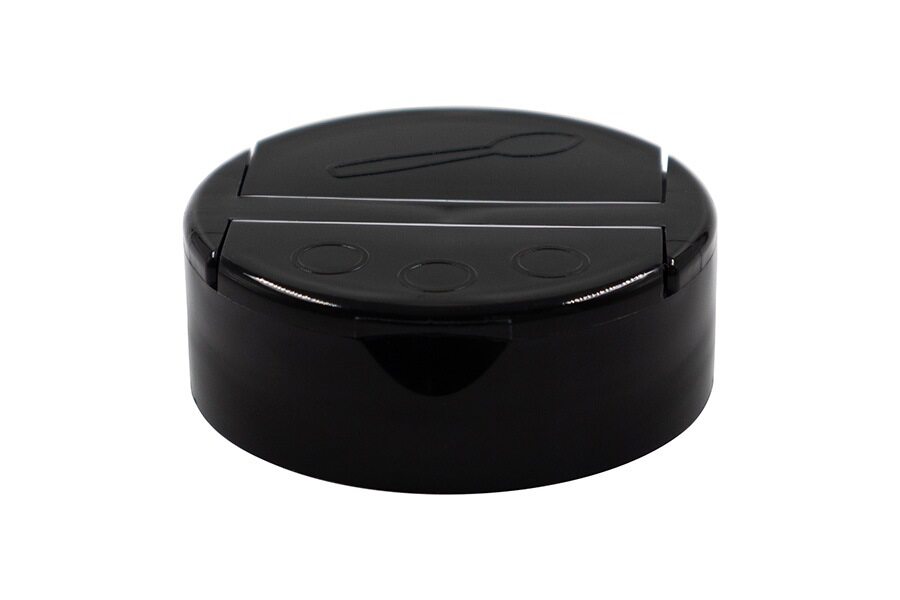 53-485 Black PP Dispensing Flapper 3 Hole .300 Spoon Pressure Sensitive Lined Cap