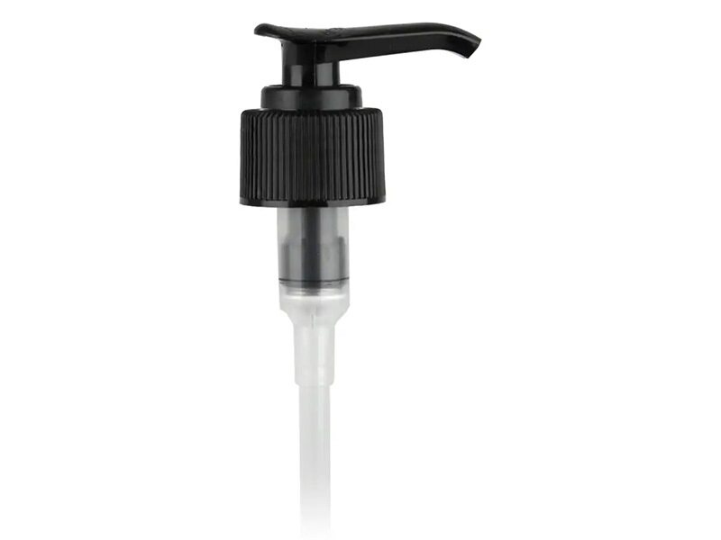 Black plastic pump cap / closure for bottles and jars (size: 24-410)