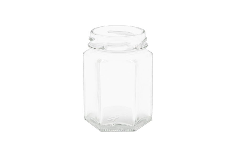 Bocal hexagonal en verre transparent de 55 ml, 43 mm, avec bouchon à vis