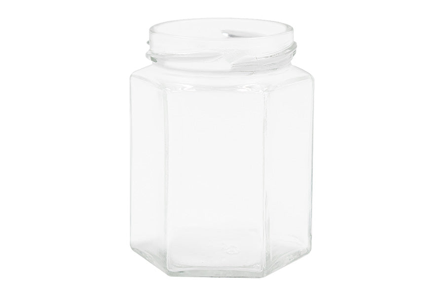 190 ML CLEAR FLINT GLASS HEXAGONAL JAR 58 MM TW (12) RP-1208