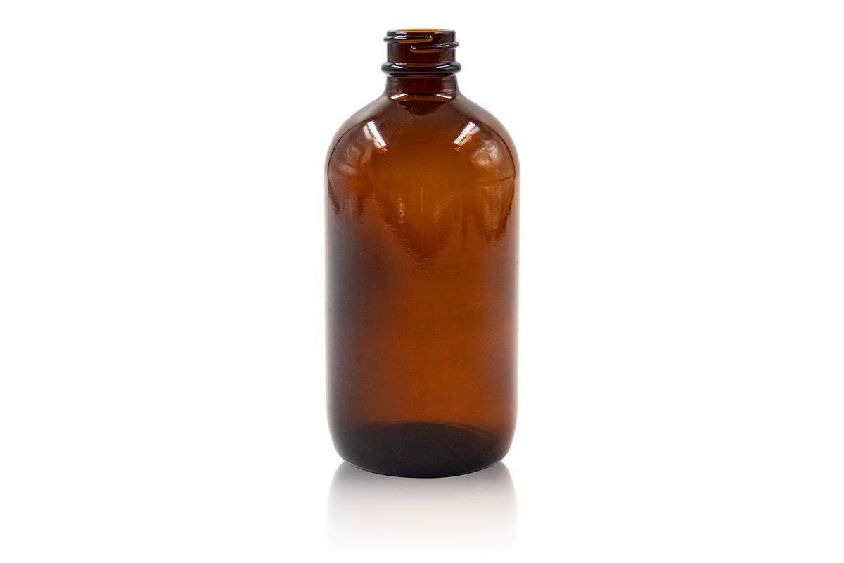 Bouteille ronde métrique en verre ambré de 250 ml 24-400