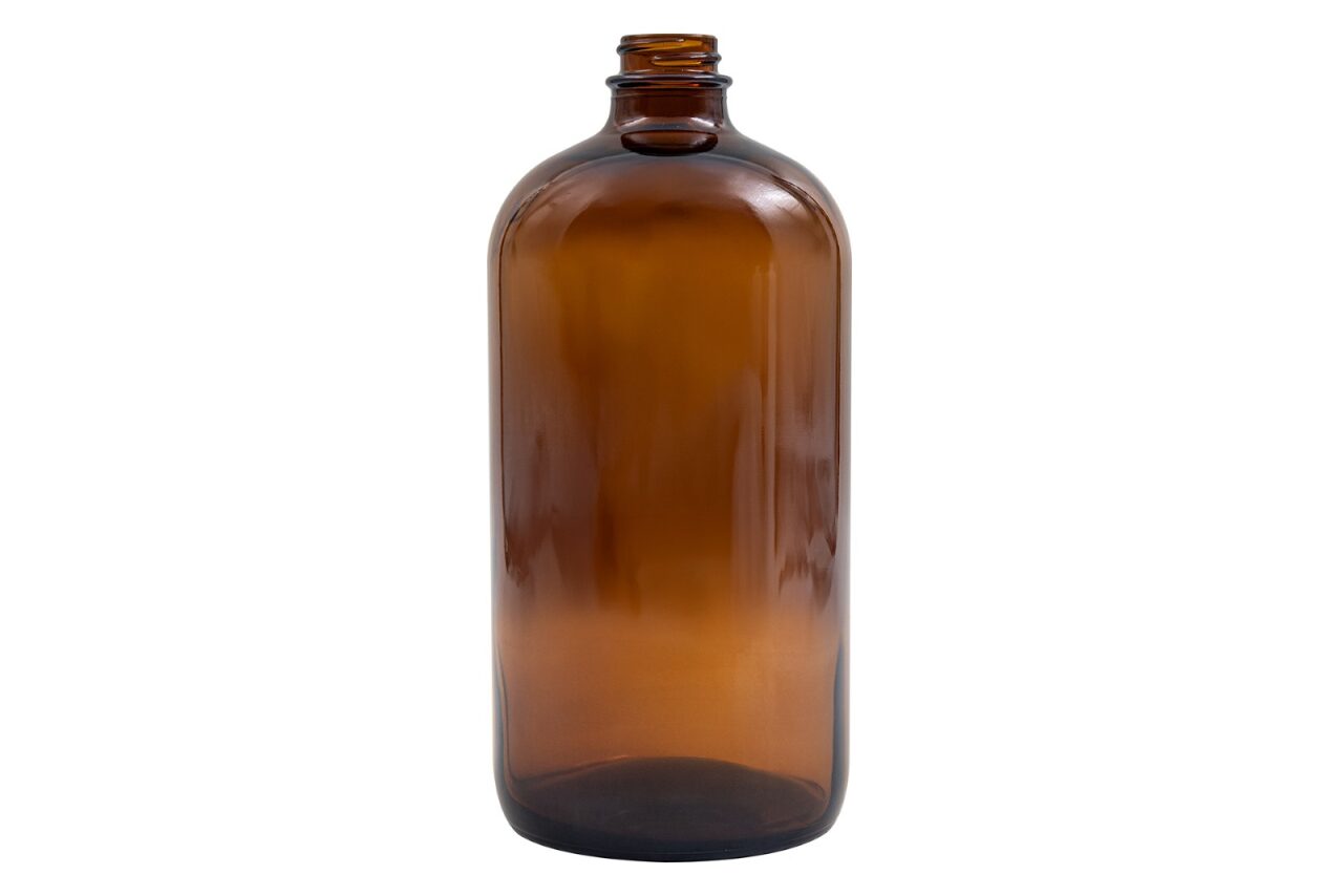 32 oz Amber Glass Boston Round Bottle 28-400