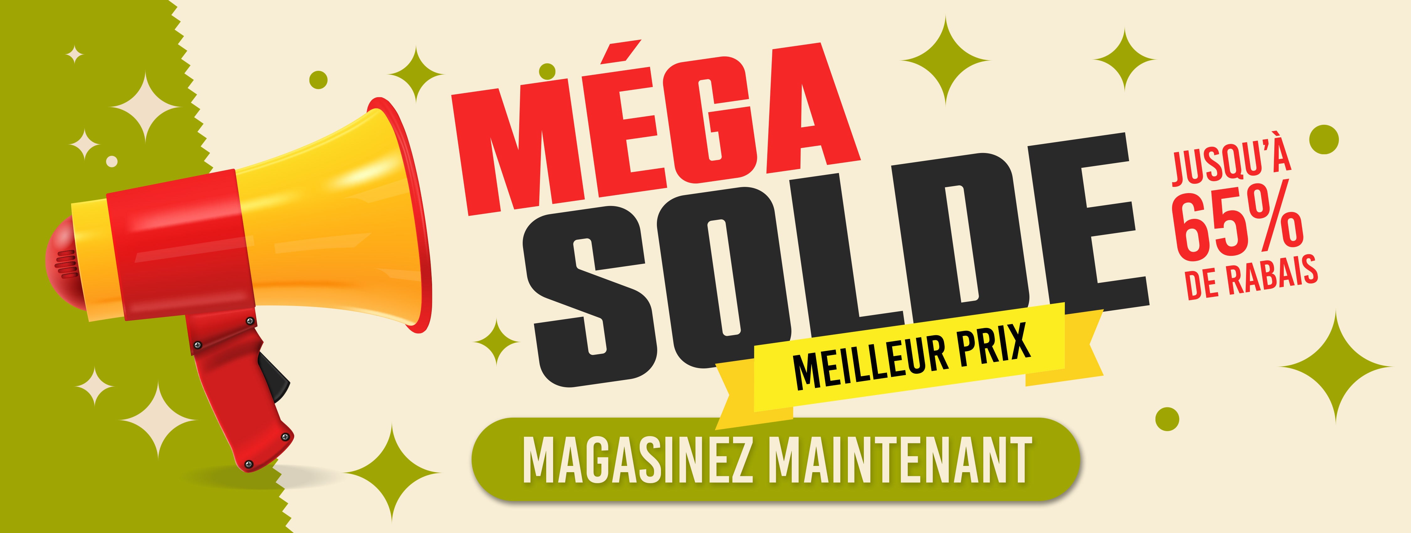 Promotional banner with 'Blow Out Sale' text and megaphone icon on a beige background.