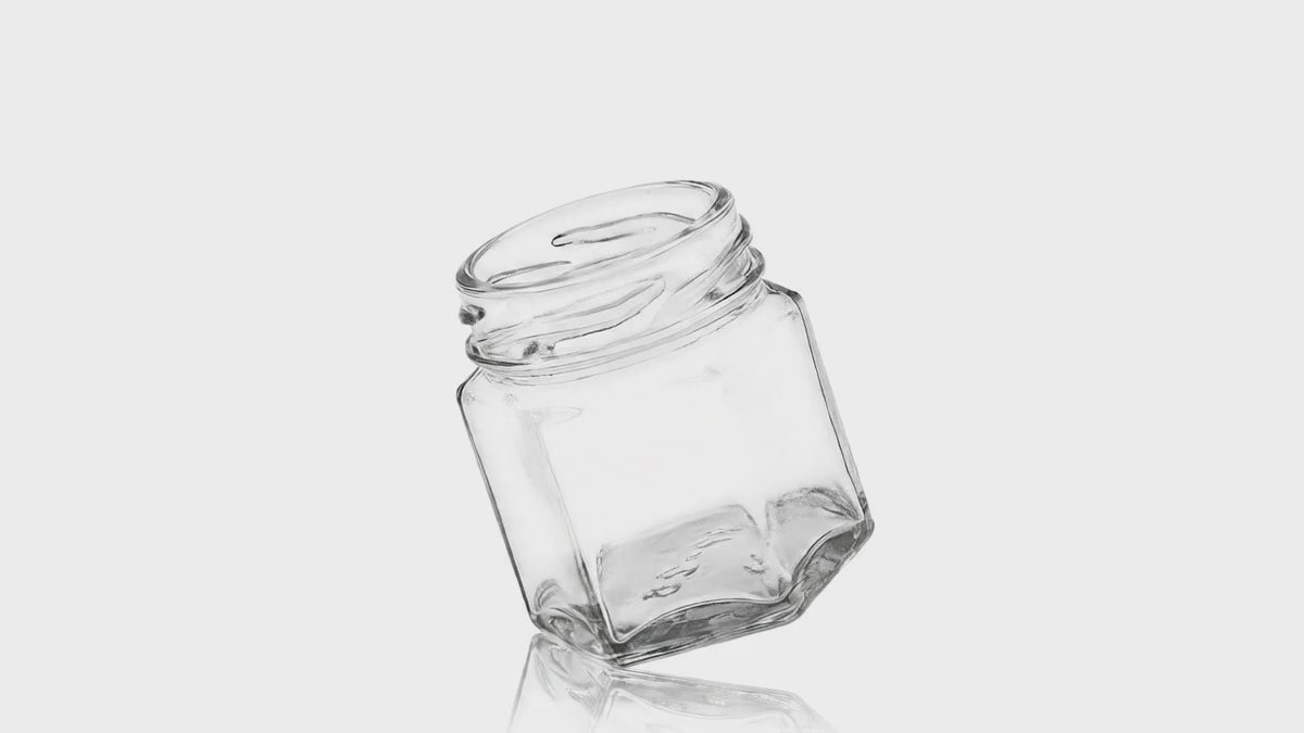 Load video: 45 ml Clear Glass Hexagon Jar 43 mm Twist / Lug