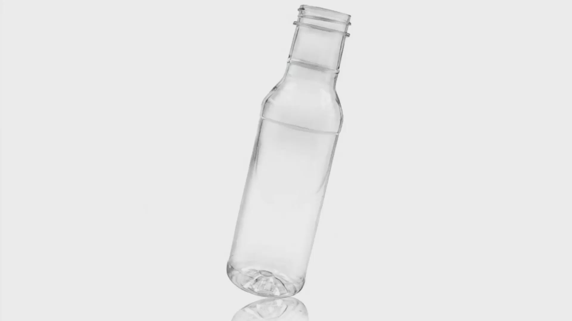 Load video: 12 OZ CLEAR PET ROUND RING NECK SAUCE BOTTLE 38-400 32GR (240) 2.300