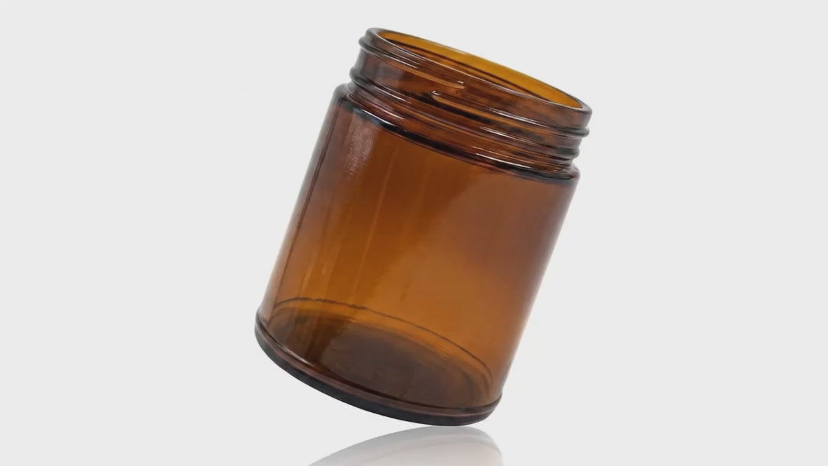Load video: 9 oz Amber Glass Straight Sided Jar 70-400