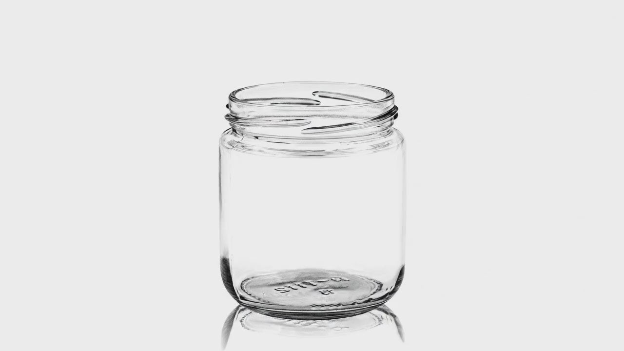 Charger la vidéo : 40220006-250 ml Clear Glass Round Short Cylinder Jar