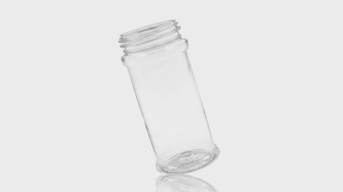 Charger la vidéo : Pot à épices rond en PET transparent de 240 ml (8,4 oz) 53-485