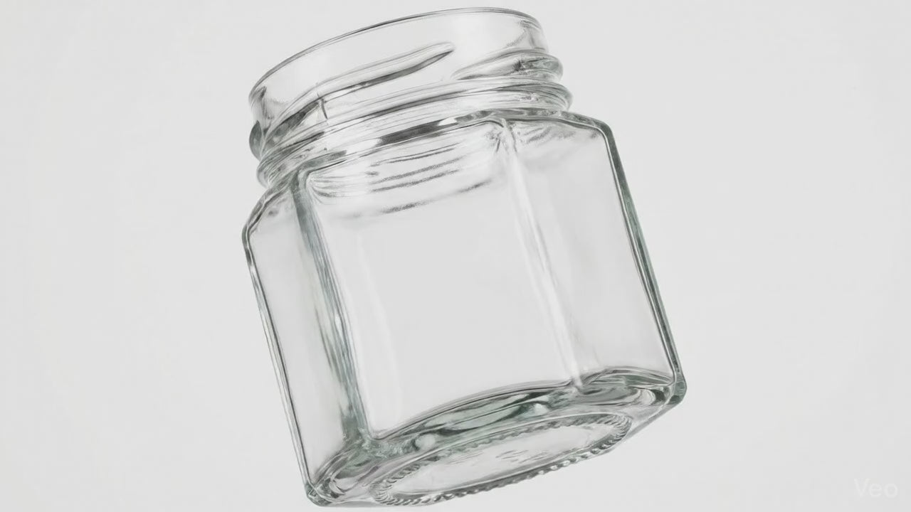Charger la vidéo : 45 ml Clear Glass Hexagon Jar