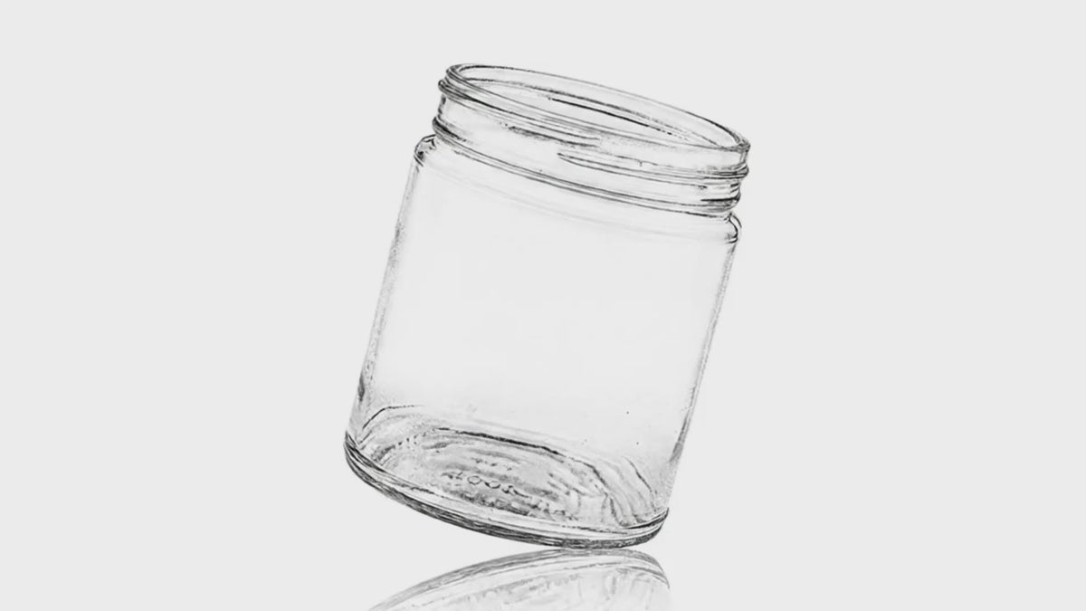 Load video: 9 oz Clear Glass Straight Sided Jar 70 mm Twist / Lug