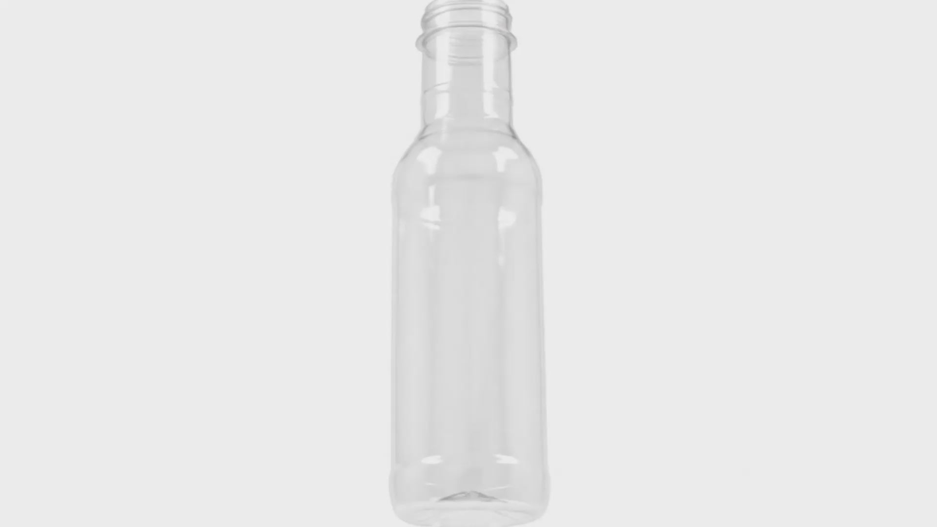 Load video: 12 oz Clear PET Round Ring Neck Sauce Bottle