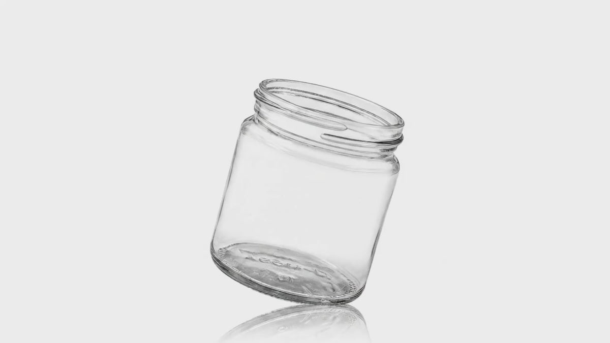 Charger la vidéo : Bocal rond en verre transparent à parois droites de 113 g (58-400)